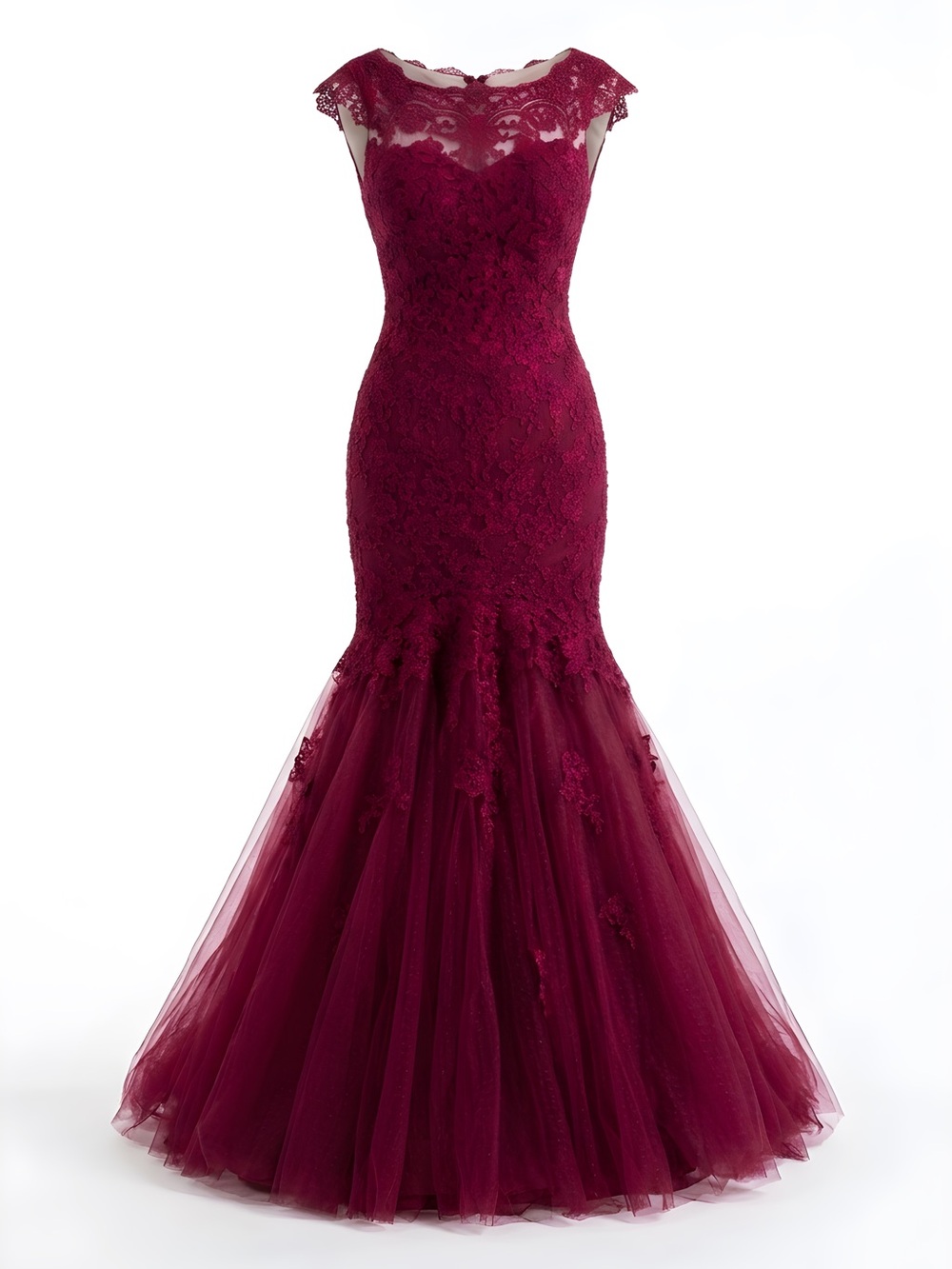 Dave & Johnny Burgundy Lace Evening Dress